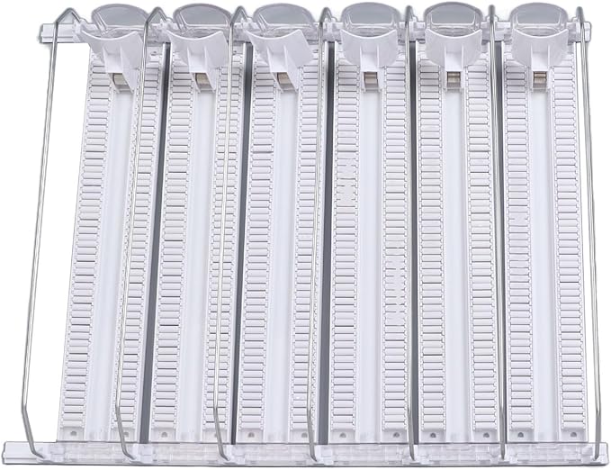 Cryfokt Self Pushing Drink Holder,Width Large Capacity 15in Fridge Drink Dispenser with Automatic Forward Sliding, Spring Loaded Soda Can Drink Organizer for Beer Wine (White), Cryfoktiofdhu5cg9-12