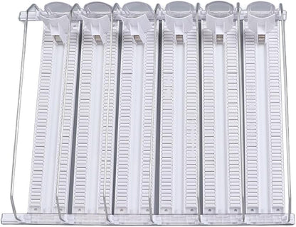 Cryfokt Self Pushing Drink Holder,Width Large Capacity 15in Fridge Drink Dispenser with Automatic Forward Sliding, Spring Loaded Soda Can Drink Organizer for Beer Wine (White), Cryfoktiofdhu5cg9-12