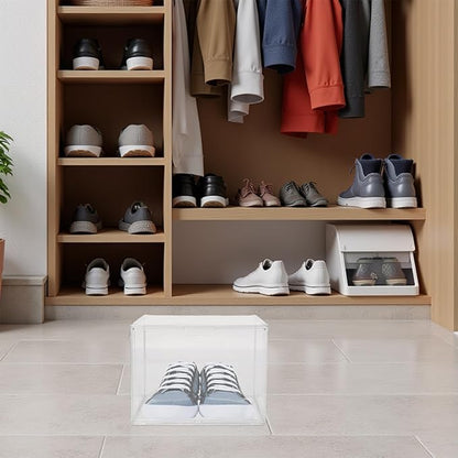 Alipis Acrylic Oversized Shoe Box 45x33x33cm, Stackable Plastic Sneaker Storage Organizer with Side-opening Door, Boot and Sneaker Storage Container for Entryway and Closet