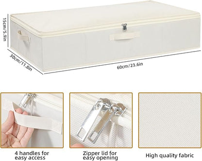 Under Bed Storage Containers, Storage Bins With Lids, Clothes Organizers for Blanket, Pillows, Shoes, Beige, 2 Pack, 23.6 x 11.8 x 5.9 Inch