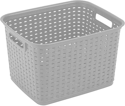 Sterilite 6-Pack Tall Weave Basket, Woven Plastic Storage Baskets for Organization, Cement Gray - Organizing Bin Containers with Handles for Bedroom, Bathroom, Dorm, Laundry Room, and Closet