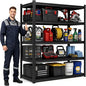 5-Shelf Heavy Duty Garage Shelving Unit, Metal Storage Shelves with Sides, 3000LBS, Adjustable Rack Organizer for Basement Closet Kitchen Pantry, Easy Assembly, Black, (72.3" H*47.2" W*23.6" D)