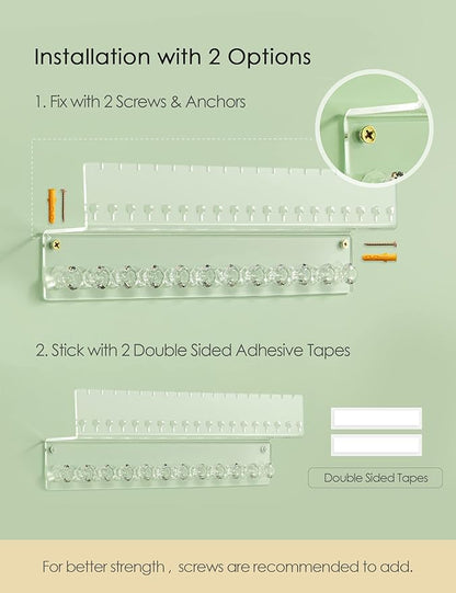 Acrylic Hanging Jewelry Organizer Wall Mounted Jewelry Holder with Floating Shelf, Necklace Holder Organizer and Stud Earring Organizer for Women Girls (2 Pack)