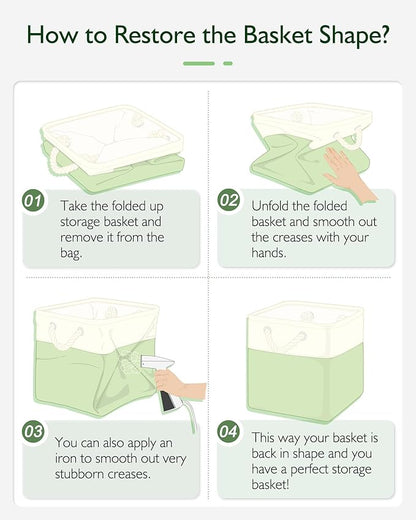Patvingot 11 Inch Cube Storage Bins, 6 Pack Fabric Storage Cubes with Rope Handles, Organizer Baskets for Closet Shelves, Clothes and Home Organization(White/Green)