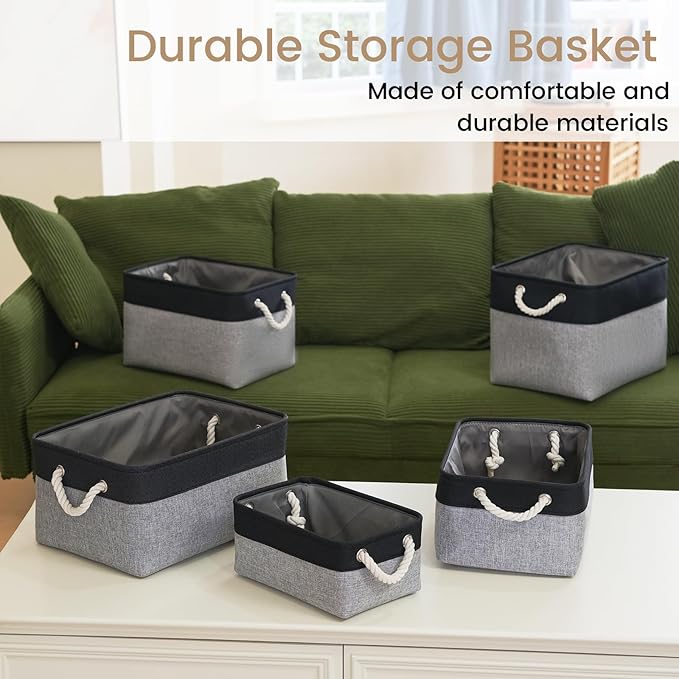 Large Storage Baskets- 15x11x10 inch Storage Bins for Shelves and Closet Organizing, Foldable Fabric Bin for Home Organization Clothes and Laundry (3-Pack, Black&Gray)