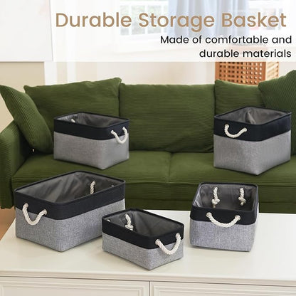 Large Storage Baskets- 15x11x10 inch Storage Bins for Shelves and Closet Organizing, Foldable Fabric Bin for Home Organization Clothes and Laundry (3-Pack, Black&Gray)