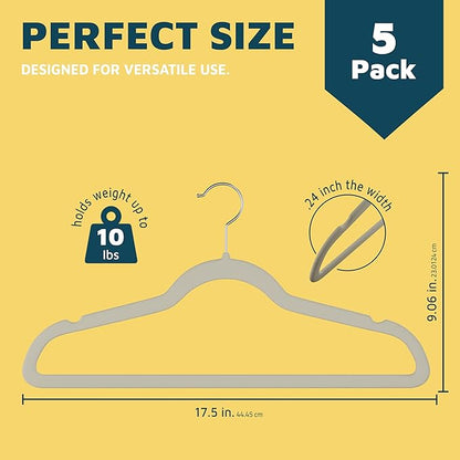 Lifemaster Velvet Clothes Hangers – with 360 Degree Swivel Hook and Non-Slip Shoulder Notch, Holds Up to 10 lbs, Heavy Duty Hanger Set, for Organizing Suit, Dress, Coat, and Clothes, Pack of 5, Ivory