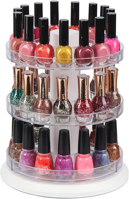 J JACKCUBE DESIGN Acrylic Rotating Nail Polish Display Stand Spinning Rack Holds 69 - 117 Bottles, 3 Tier Storage Holder Organizer for Nail Polish, Makeup, Essential Oil and more - MK548B
