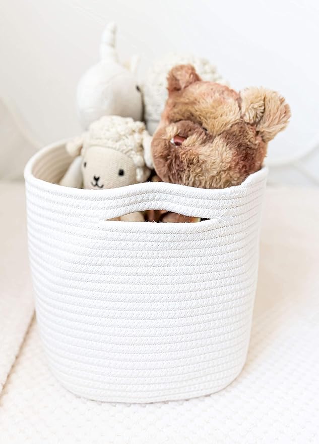 Off-White Cotton Rope Baskets for Shelves, Set of 3-15"×10"×9½" - Woven Storage Baskets for Organizing - Closet, Nursery, Bedroom, Playroom - Toys, Books, Towels, Clothes