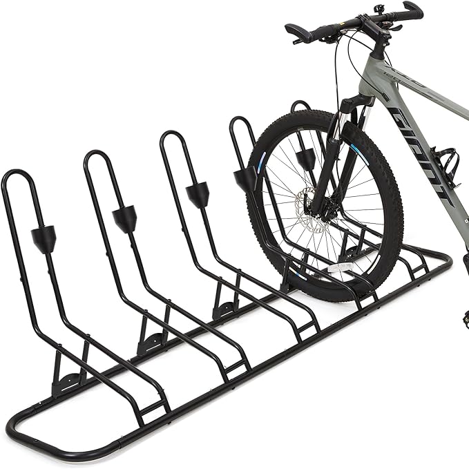 Kingarage Floor Bike Rack for 5 Bikes, Safeguard Disc Brakes & Derailleurs Design, Waterproof Bicycle Stand Indoor/Outdoor/Garage Use, Fits 12"-29" Tires, Upgraded 0.63" Steel Tubes for Stability