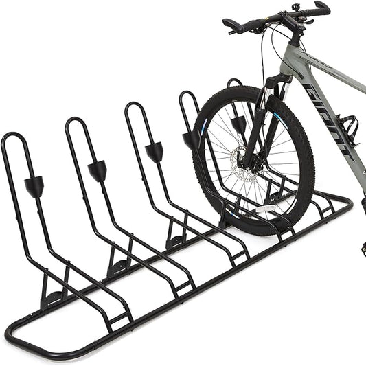 Kingarage Floor Bike Rack for 5 Bikes, Safeguard Disc Brakes & Derailleurs Design, Waterproof Bicycle Stand Indoor/Outdoor/Garage Use, Fits 12"-29" Tires, Upgraded 0.63" Steel Tubes for Stability
