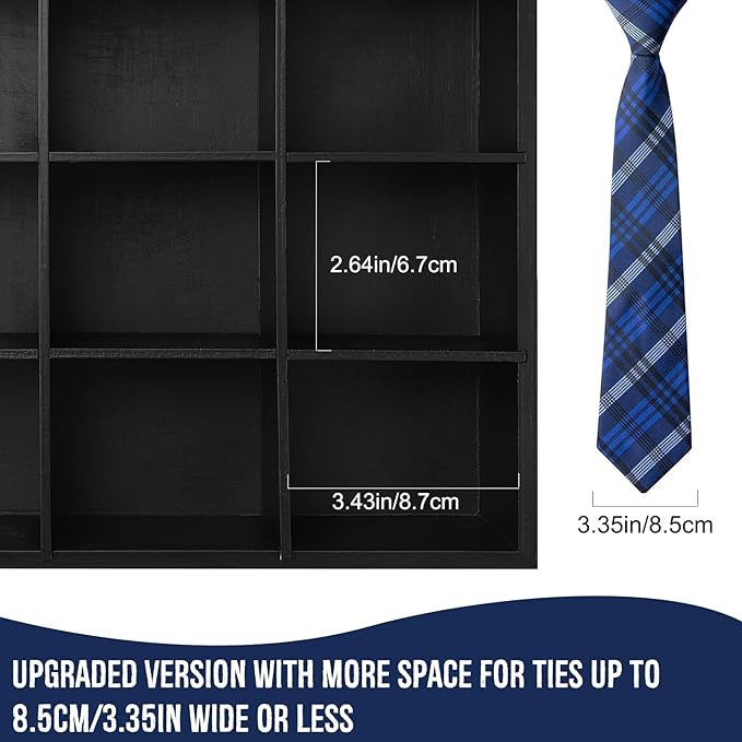 Tie Organizer Wall Mounted Tie rack,Tie box for Men,Tie Box Organizer with 16 Compartments，Tie Display Racks for Bedroom, changing room, Men Wardrobe(Black,2 PCS)