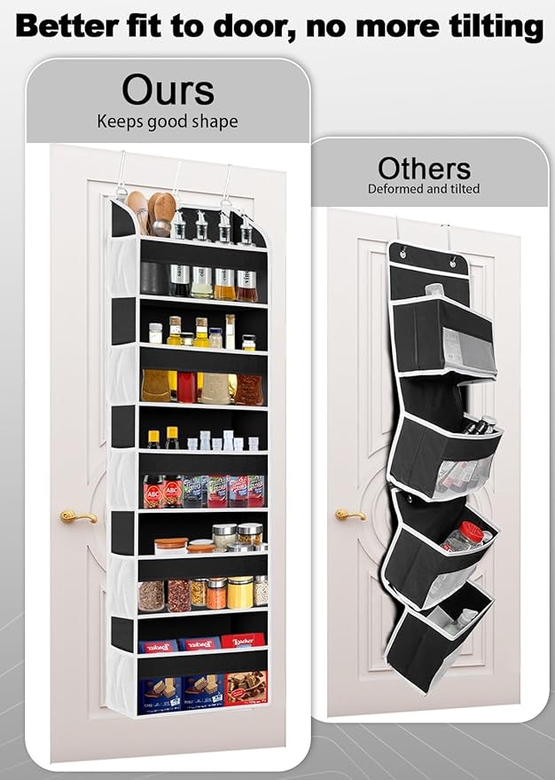 TAHAVICE 1 Pack Over The Door Storage Organizer with 5 Pockets 10 Mesh Side Pockets, 44 lbs Weight Capacity Door Hanging Organizers and Storage for Bedroom,Bathroom,Nursery,Pantry,Dorm(Black)