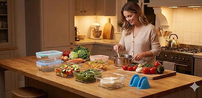 20 Pc Glass Food Storage Containers with Snap Lock Lids, Airtight & Leakproof, Bonus 2 Oven Silicone Gloves, Safe for Dishwasher, Oven, Microwave,Freezer, BPA Free