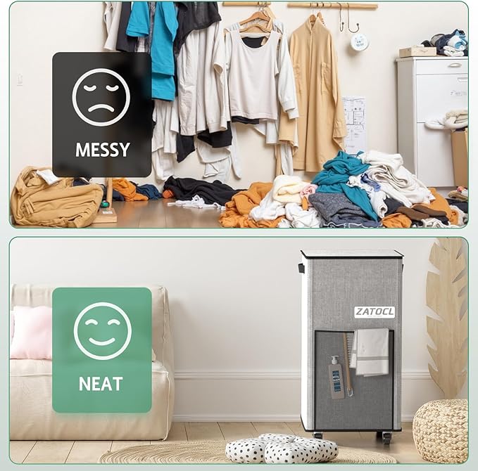 Laundry Hamper with Lid and Wheels, 29 Gal Rolling Laundry Basket with Washing Bag & Front Mesh Bag, Collapsible Dirty Clothes Hampers for Bedroom Aesthetic, Bathroom, Dorm, Laundry Room - Easy Carry