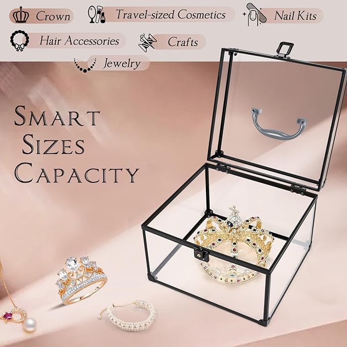 Costravio Makeup Display Clear Clear Makeup Case Portable Transparent Artists Train Case Crown Box Large Capacity Toiletry Organizer Box Travel Makeup Storage for Vanity Bathroom Craft Toys Case