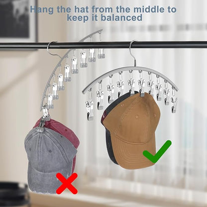 Yecuip Hat Hangers for Closet, Metal Hat Organizer for Baseball Caps 2 Pack Door Hat Racks for Baseball Caps w/ 10 Large Clips, Baseball Cap Hangers for Closet Storage, Fits All Caps