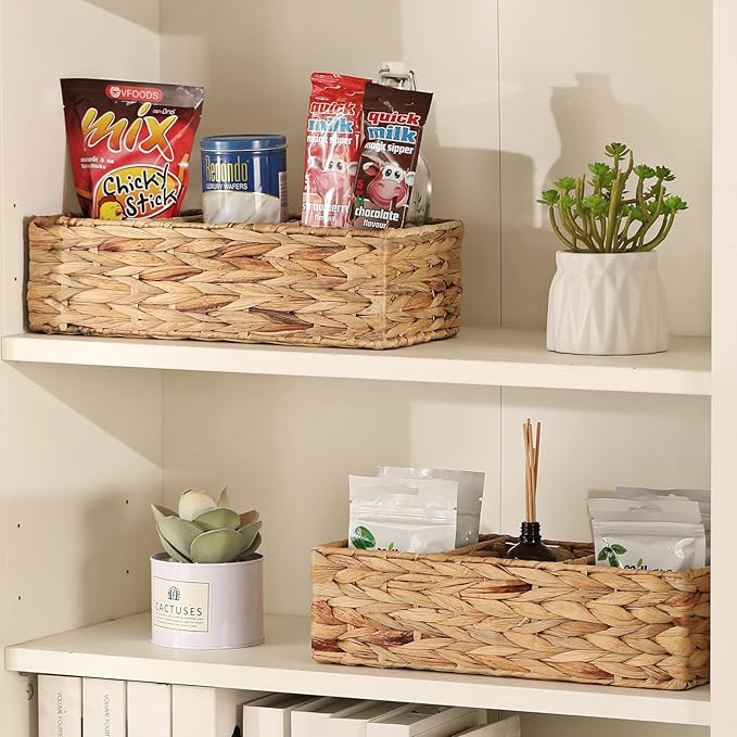 Vagusicc 3 Section Wicker Storage Basket, Hand-Woven Water Hyacinth Storage Baskets, Wicker Baskets for Storage, Toilet Paper Basket for Toilet Tank Top, Small Baskets for Organizing Shelves, 2-Pack