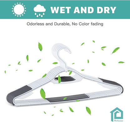 Extra Non Slip Plastic Clothes Suit Hangers with Sure Grip Rubber, 30 Pack, with 360° Swivel Hook, Space Saving, Light Weight, Wet and Dry Use (Pure White/Cool Grey)