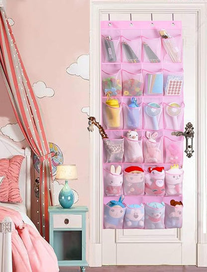 MISSLO Over The Door Shoe Organizer 24 Large Mesh Pockets (Pink)
