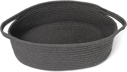MEGASKET Small Rope Basket, Baskets for Gifts Empty, Cute Woven Basket for Dog Toy, Cat Toy Bin Box, Wicker Organizing Basket for Book, Baby Diaper, Towels, Snack, 13” x 9” x 5”, Dark Gray