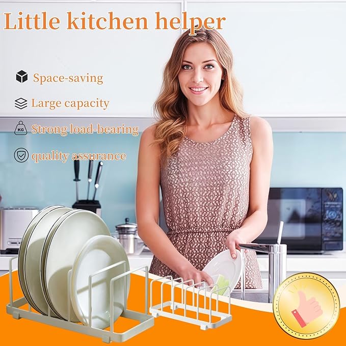 Cutting board organizer Dish rack Pot Lid Organizer for Bakeware, Dish Plate, Cutting Boards, Pots & Pans, Drying Rack Storage Holder Organizer for Kitchen Cabinet/Sink/Kitchen countertops (White)