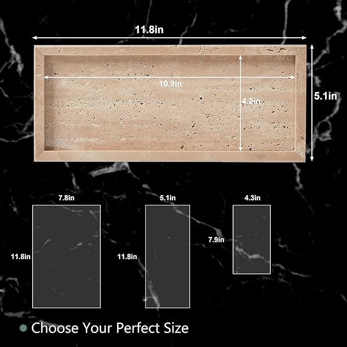 Natural Travertine Vanity Tray, Luxury Stone Organizer for Bathroom & Kitchen Counter | Holds Soap Dispenser, Jewelry, Perfume | Non-Resin, Non-Ceramic Décor