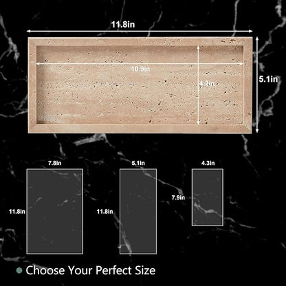 Natural Travertine Vanity Tray, Luxury Stone Organizer for Bathroom & Kitchen Counter | Holds Soap Dispenser, Jewelry, Perfume | Non-Resin, Non-Ceramic Décor
