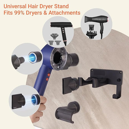 Hair Dryer Holder, Hair Dryer Holder Wall Mounted Self Adhesive Hairdryer Holder forDyson Aluminum Blow Dryer Holder Wall Mounted Black Hairdryer Hanger for Bathroom Black CHOCHOYAH