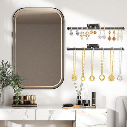 2 Pack Wall Jewelry Organizer, 12.2'' Necklace Holder for Earring, Bracelet, Rings, Hairband, Glasses Storage, Decorative Space-Saving Jewelry Display (Black)