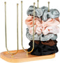 NEWLOOP Scrunchie Holder for Women - Triple Storage 3 Rotating Rods 6-Arm Hair Accessory Organizer with Jewelry Tray Wood & Metal Collection Holder Gift for Loved Ones Natural