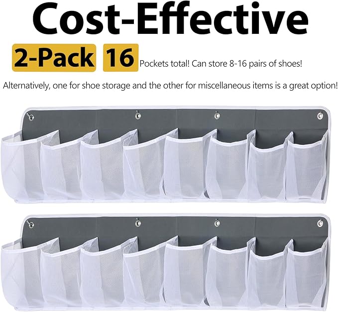 RV Shoe Storage for Bedside - 16 Extra Large Pocket Wall Mounted Entryway Shoes Rack, Bed Hanging Pocket Organizer, Bedside Caddy for Shoes and Tool Accessories,RV & Camper Essentials 2 Pack