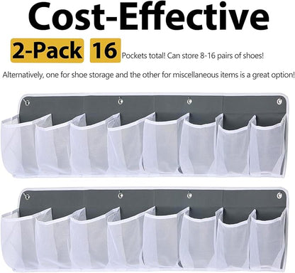 RV Shoe Storage for Bedside - 16 Extra Large Pocket Wall Mounted Entryway Shoes Rack, Bed Hanging Pocket Organizer, Bedside Caddy for Shoes and Tool Accessories,RV & Camper Essentials 2 Pack