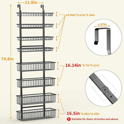 Moforoco Over The Door Pantry Organizer, Pantry Door Organizer Shelves, Kitchen Organizers and Storage, Hanging Basket Wall Spice Rack Seasoning Shelves, Laundry Room Bathroom accessories（Black