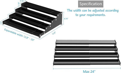 Jojocross Expandable 4-Tier Step Spice Rack Organizer for Kitchen Cabinet Modern Design and Non Skid Space Saving Storage Shelf for Countertop Cabinets Pantry(2Packs/Black)