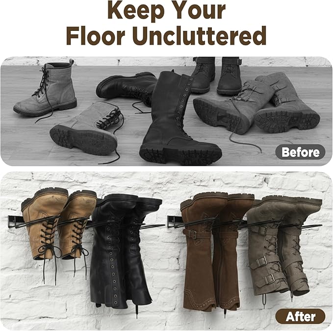 2 Pack Boot Racks, Wader Hangers for wall, Metal Wall Mounted Shoe Racks, 4 Pair Boot Organizer for Cowboy shoes Boots Trays for Closet, Entryway, Indoor, Garage Entryway,Garage