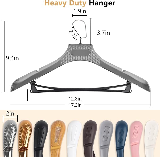 DEDU Suit Hangers for Men 15 Pack, Silver Gray Coat Hangers Extra Wide Non Slip Width 17.7", Thick Plastic with Pants Bar & Metal Hook