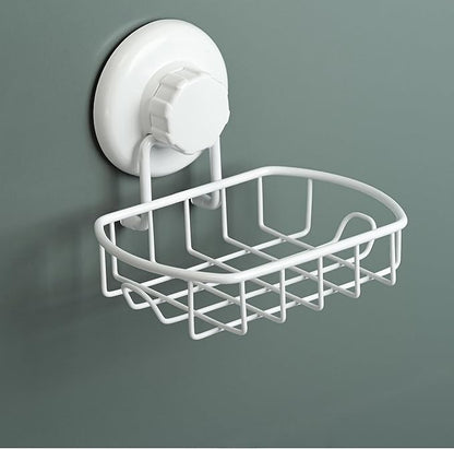 HASKO Suction Cup Soap Dish for Shower Wall, Rustproof Stainless Steel Shower Soap Holder with Hooks for Bathroom, Includes Optional No Drill Adhesive Mount and Soap Savers, 2 Pack, White