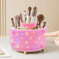 Diesisa Bling Diamond 360° Makeup Brush Holder Organizer, Rotating Makeup Brush Organizer,5 Slot Make up Brushes Cup for Cosmetics, Vanity Desktop Organizer, Gift for Women Teen Girls- Diamond Pink