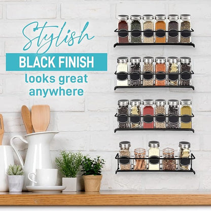 Spice Rack Wall Mounted 4 Tier – Space-Saving Kitchen Spice Organizer for Seasonings – Screw or Adhesive Hanging – Wall Mount Hanging Spice Rack for Wall, Cabinet, Pantry Door 2.5x 2.5x11.5 in
