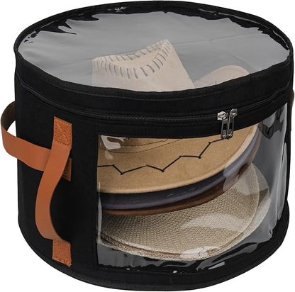 Veki Hat Organizer, Hat Box for Women Storage, Large Clear Felt Hats Box, Wide Brim Cowboy Hats Storage Boxes for Men, Round Brim Cap Boxes With Dustproof Lid for Travel and Wardrobe (Black)