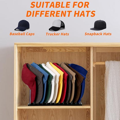 Hat Organizer for Baseball Caps, Acrylic Hat Rack for 12 Baseball Caps, Hat Holder Display and Organizer for Closet, Tabletop, Dressing Table (Transparent Black)