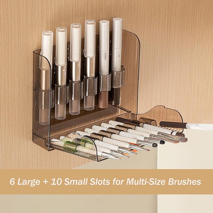 3 Pcs Wall-Mounted Makeup Organizer Set, Makeup Holder for Lipstick, Pencils, Brush, Lip Liner, Cabinet Storage for Mirror, Door, Bathroom, Vanity