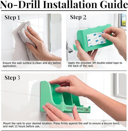 Soap Holder for Shower Wall, 3-Compartment Soap Dish for Shampoo, Conditioner and Body Soap, Fast Draining & Rust-Proof & Heavy Duty, Ultra-Strong Self Adhesive & Freestanding (Mint Green, Label)