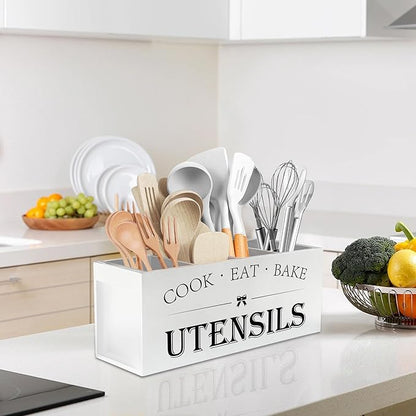 Suli Extra Large Kitchen Utensils Holder with 4 Compartments (White)