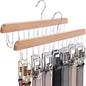JOHOUSE Belt Organizer for Closet Max 42 Belts, 2 PCS Wooden Hanger for Storage with 14 Rotating Hooks Each, Durable Tie Holder Space Saver for Bra, Tank Top, Scarf