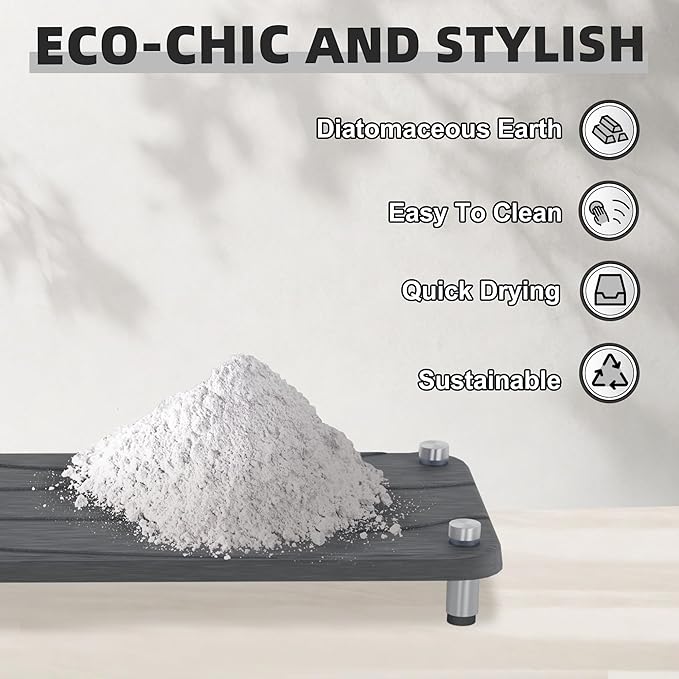 2Pcs Stone Drying Mat, Water Absorbing Stone Tray with Stainless Steel Feet, Fast Drying Diatomite Stones Sink Tray, Soap Dish Rack, Vanity Trays Dispenser Organizer for Bathroom(11"L x 4.3"W x 1.3"H)