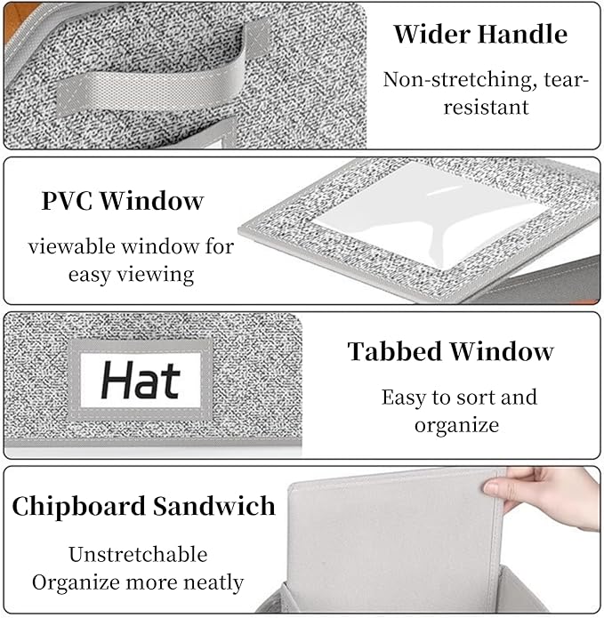 Hat Storage Box Organizer, 1-Pack, Stackable with Clear Windows, Holds 24 Baseball Caps, Grey