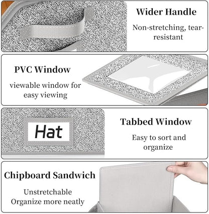 Hat Storage Box Organizer, 1-Pack, Stackable with Clear Windows, Holds 24 Baseball Caps, Grey