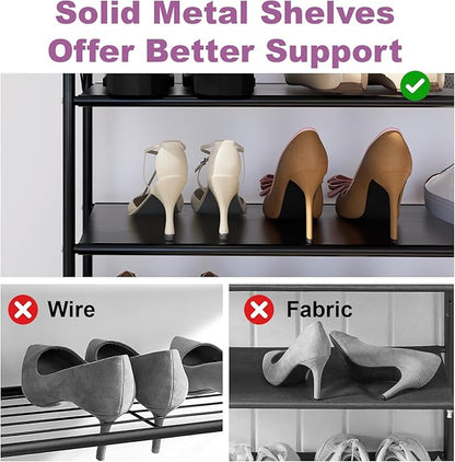 5 Tier No-Assembly Shoe Rack, Foldable Shoes Rack Organizer Without Installation, Portable Solid Metal Shoe Shelves for Closet, Entryway, Front Door Entrance